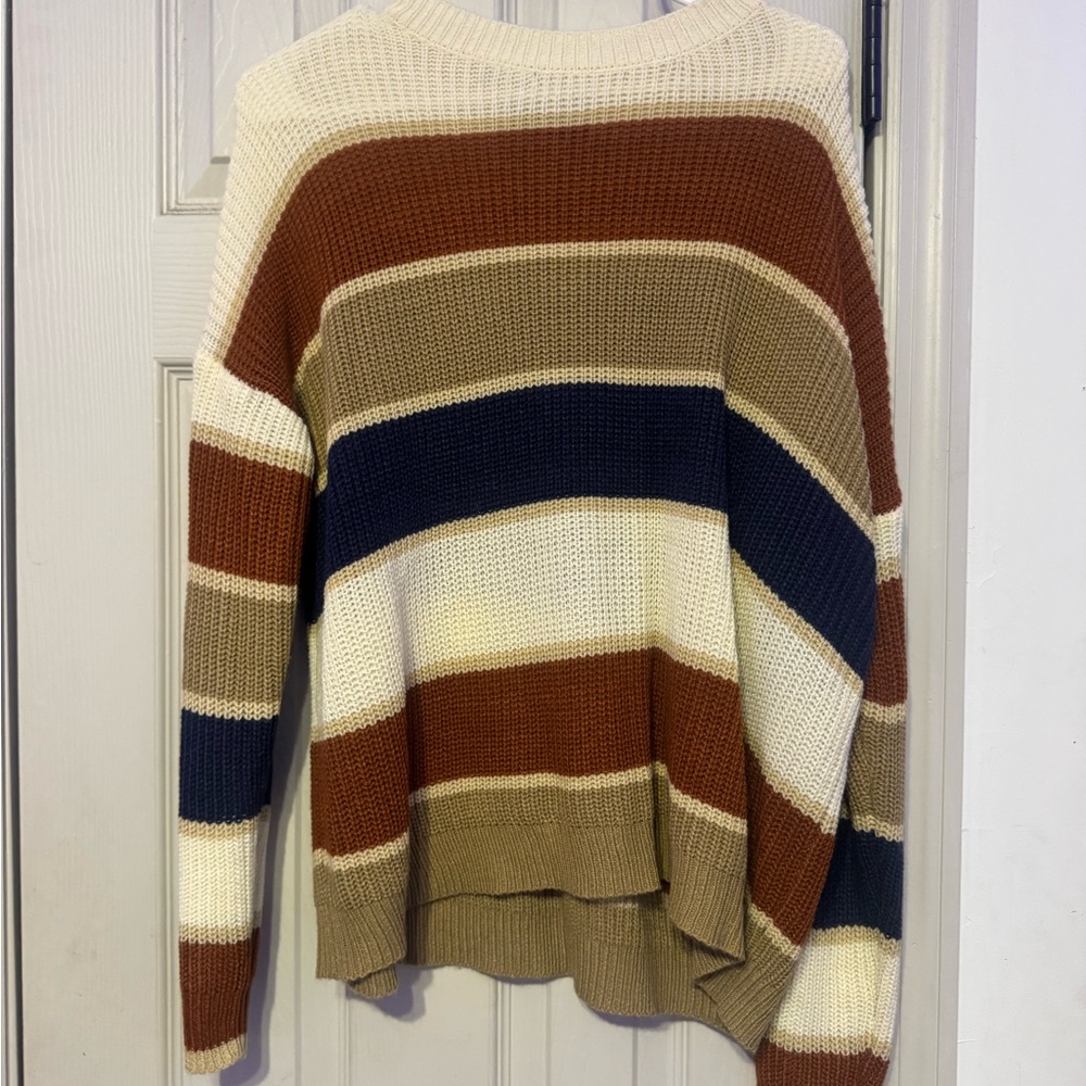 Striped Knit Pullover Sweater - Cream, Rust, Navy, Khaki